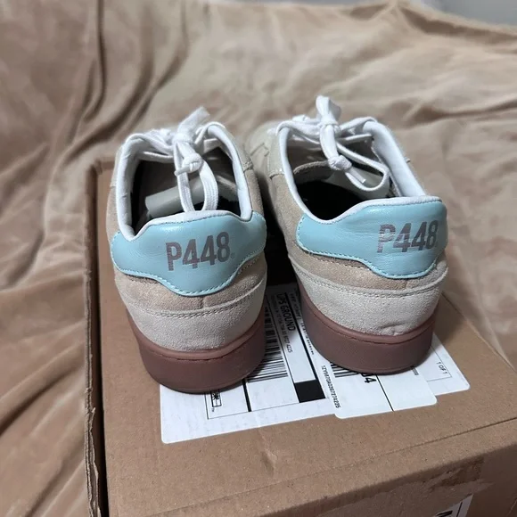 P448 Light Beige and White Sneakers With Mint Back 38 - Picture 2 of 6